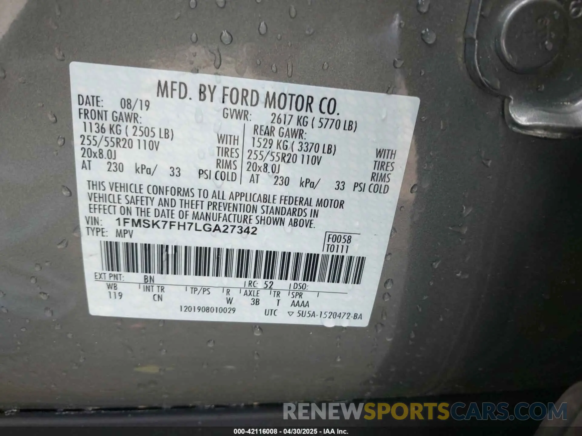 9 Фотография поврежденного автомобиля 1FMSK7FH7LGA27342 FORD EXPLORER 2020