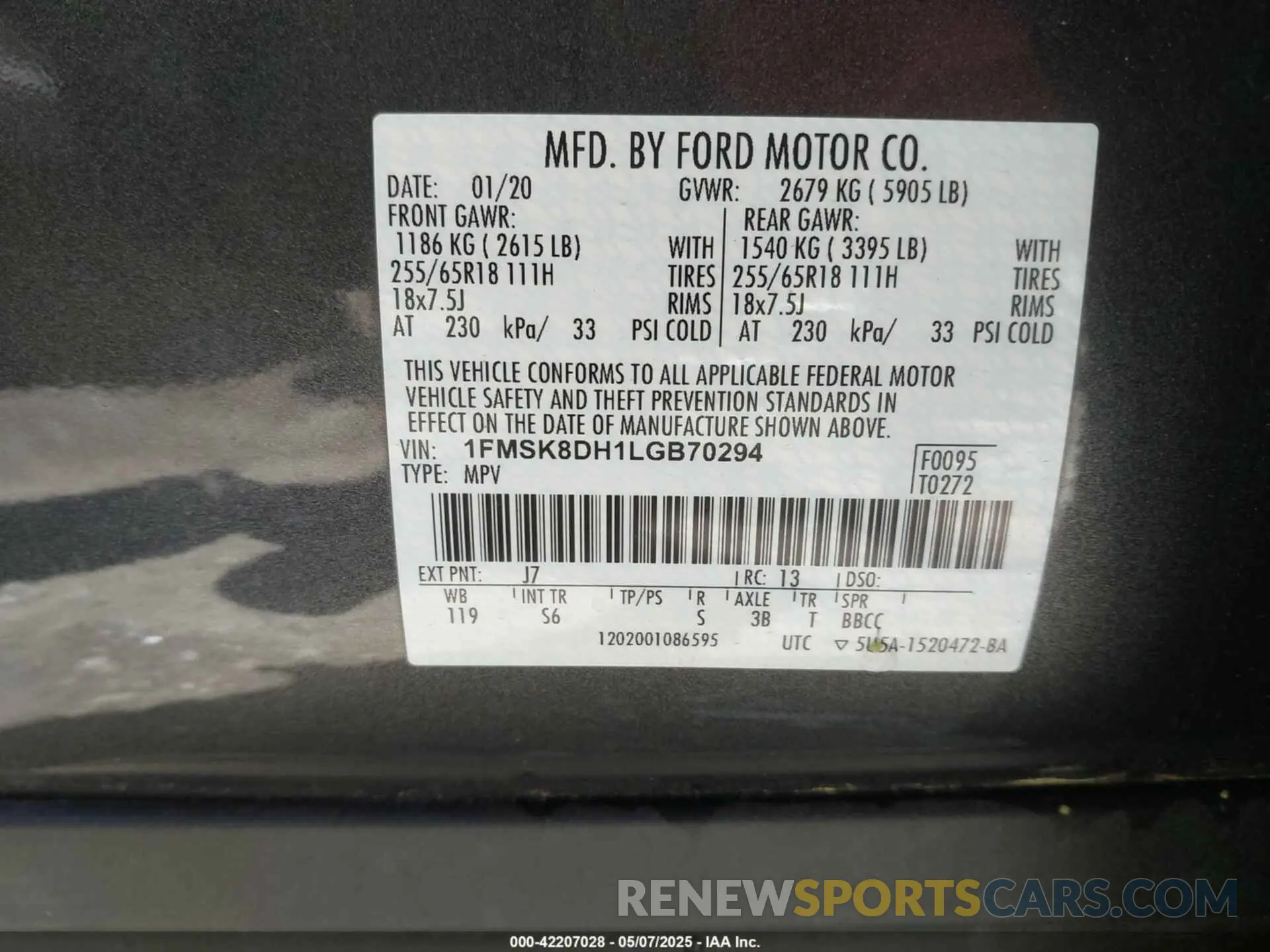 9 Photograph of a damaged car 1FMSK8DH1LGB70294 FORD EXPLORER 2020
