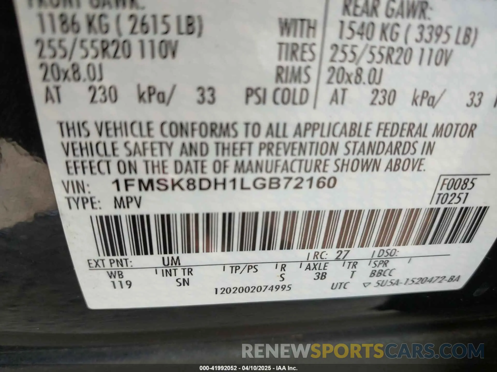 9 Photograph of a damaged car 1FMSK8DH1LGB72160 FORD EXPLORER 2020