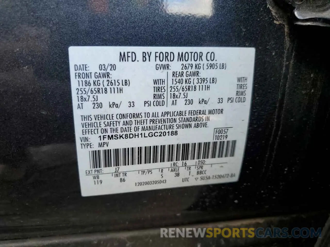 13 Photograph of a damaged car 1FMSK8DH1LGC20188 FORD EXPLORER 2020