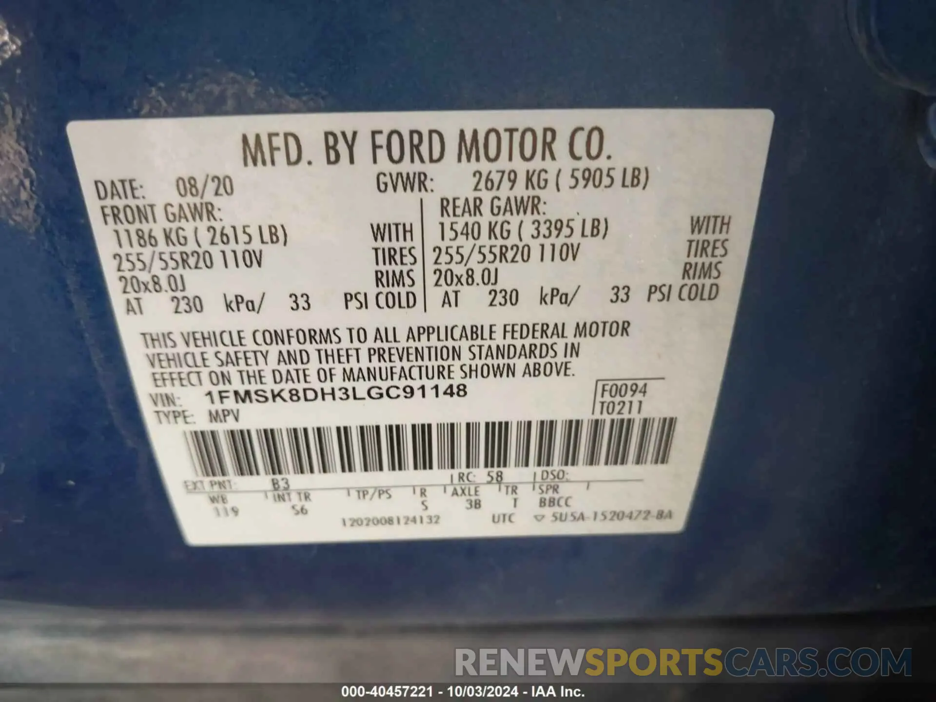 9 Photograph of a damaged car 1FMSK8DH3LGC91148 FORD EXPLORER 2020