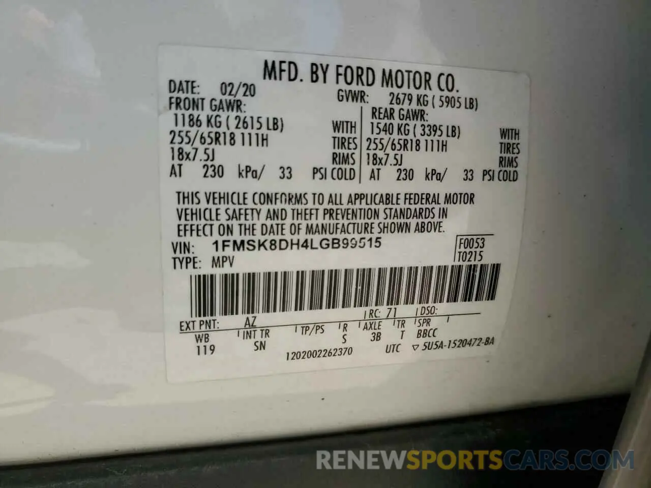 13 Фотография поврежденного автомобиля 1FMSK8DH4LGB99515 FORD EXPLORER 2020