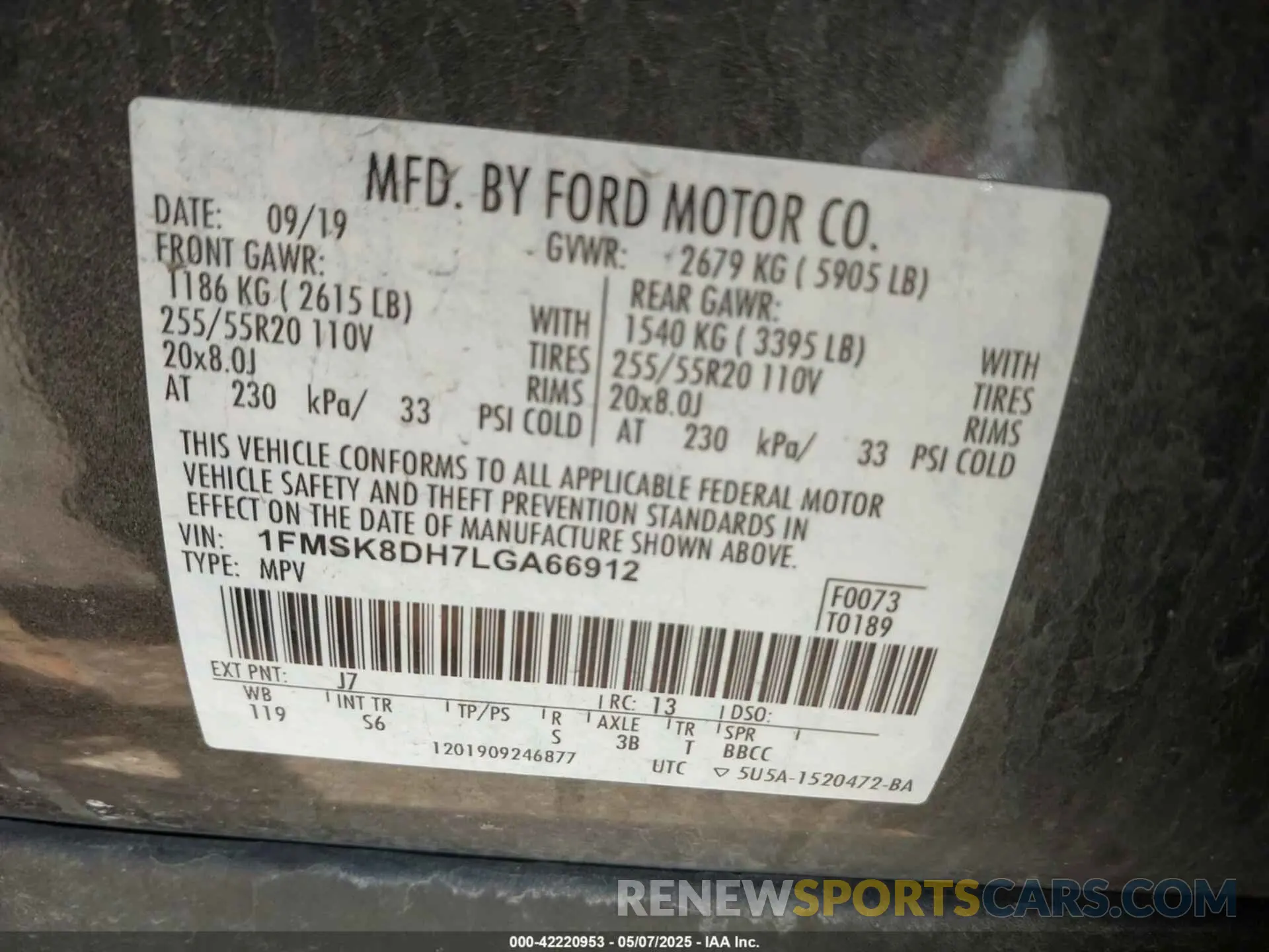 9 Photograph of a damaged car 1FMSK8DH7LGA66912 FORD EXPLORER 2020