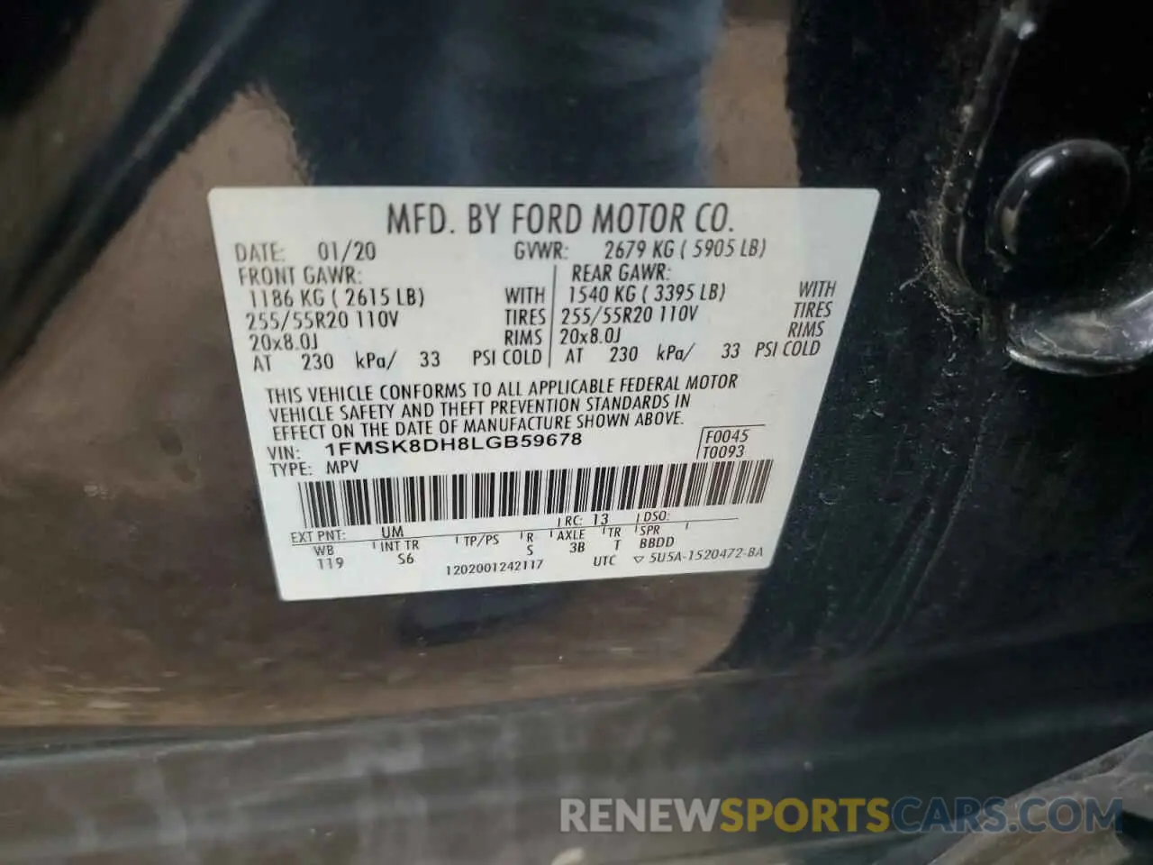 13 Photograph of a damaged car 1FMSK8DH8LGB59678 FORD EXPLORER 2020