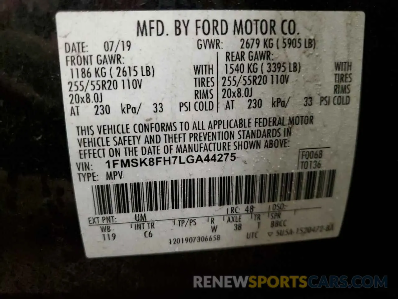 16 Photograph of a damaged car 1FMSK8FH7LGA44275 FORD EXPLORER 2020