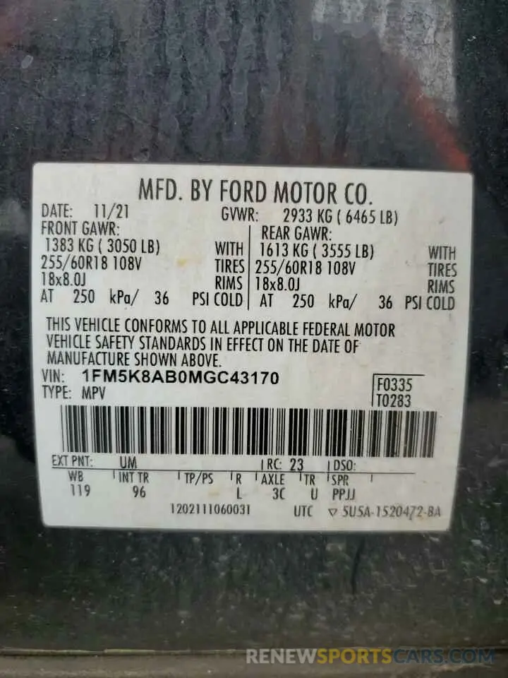 13 Photograph of a damaged car 1FM5K8AB0MGC43170 FORD EXPLORER 2021