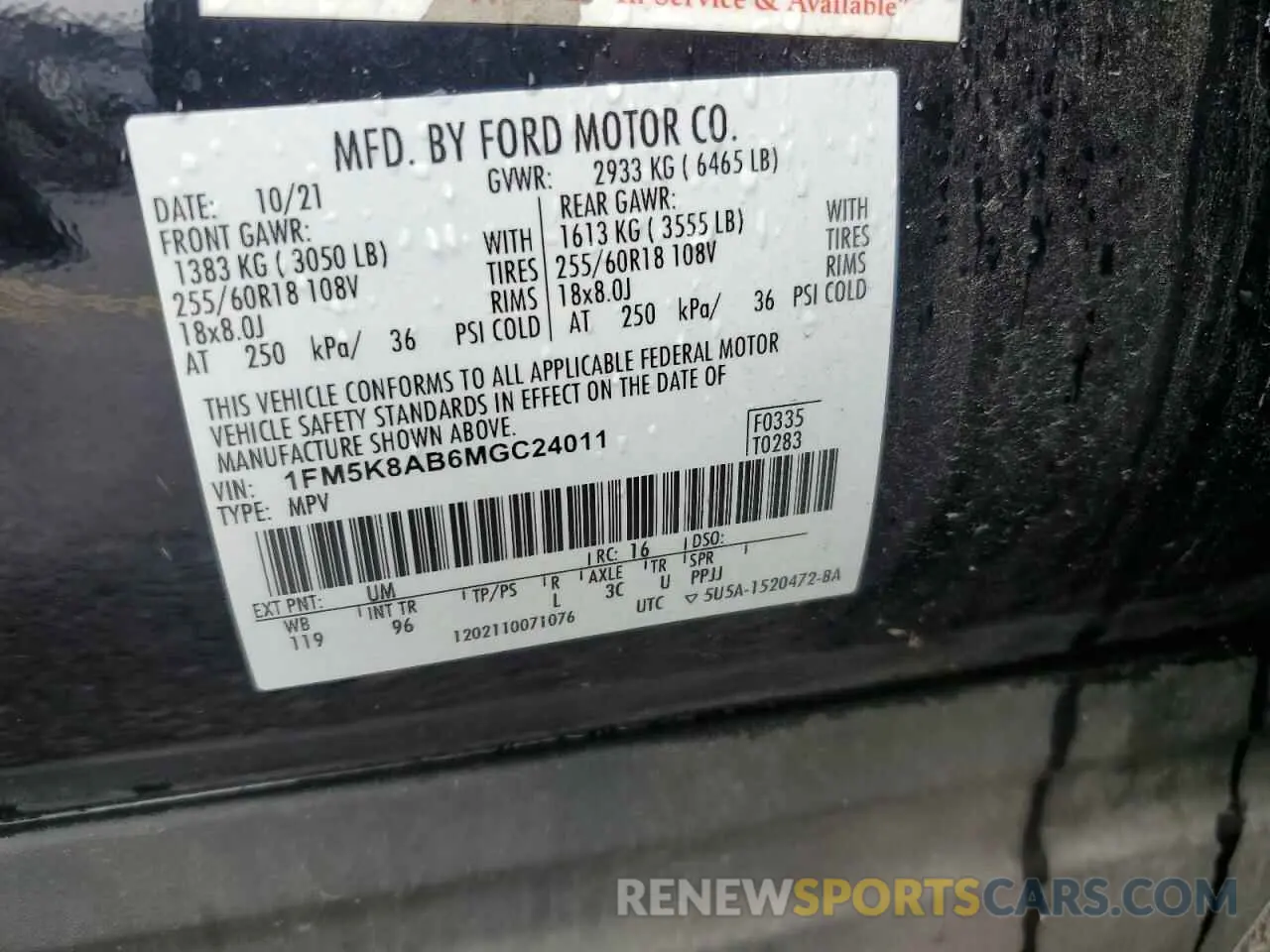 13 Photograph of a damaged car 1FM5K8AB6MGC24011 FORD EXPLORER 2021