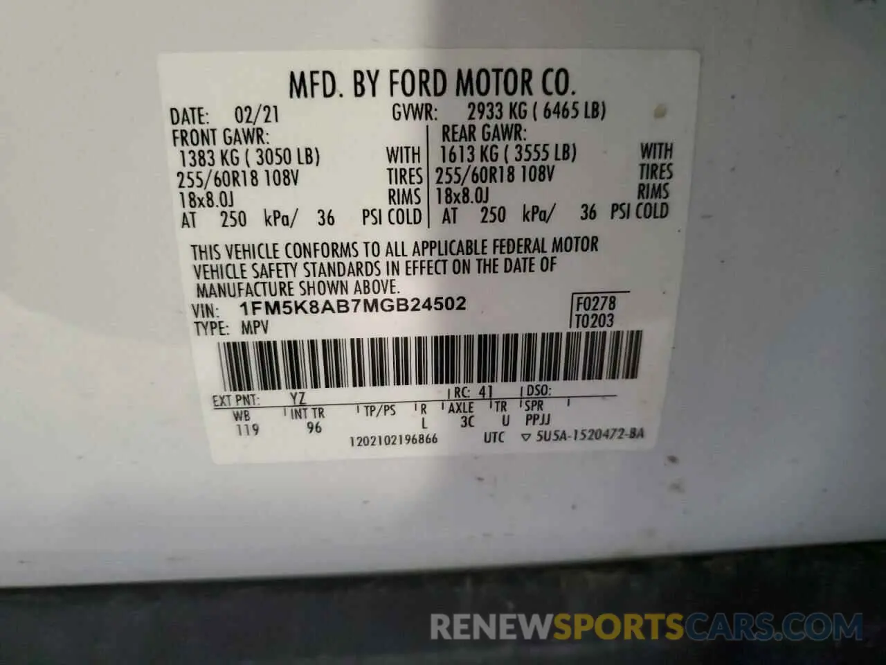 14 Photograph of a damaged car 1FM5K8AB7MGB24502 FORD EXPLORER 2021