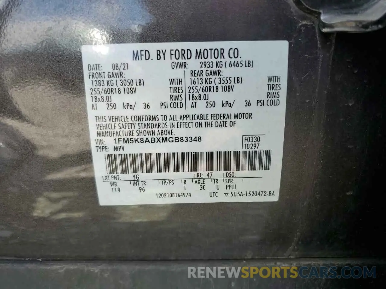 12 Photograph of a damaged car 1FM5K8ABXMGB83348 FORD EXPLORER 2021