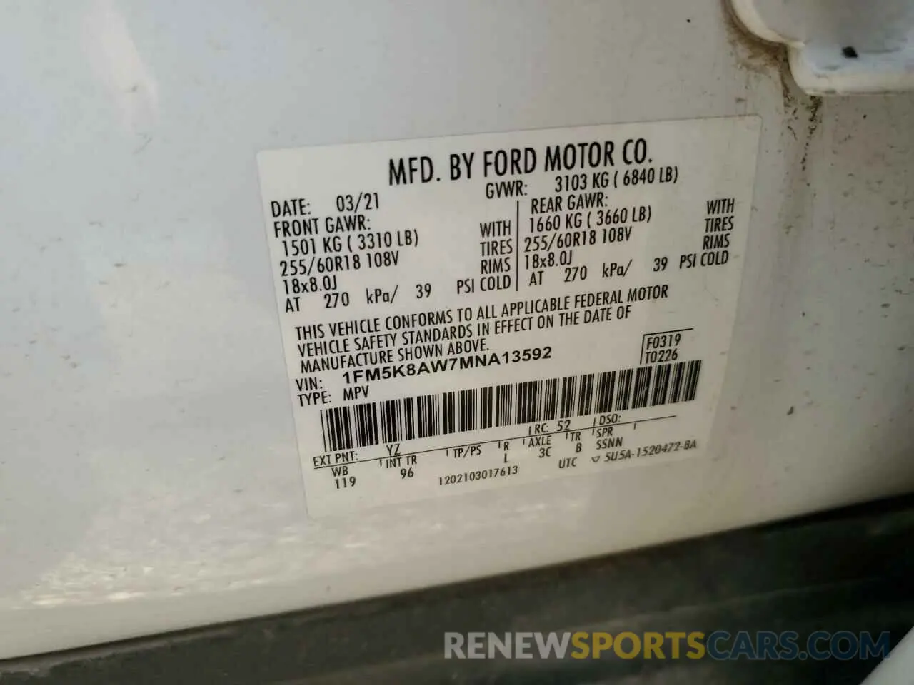 13 Photograph of a damaged car 1FM5K8AW7MNA13592 FORD EXPLORER 2021