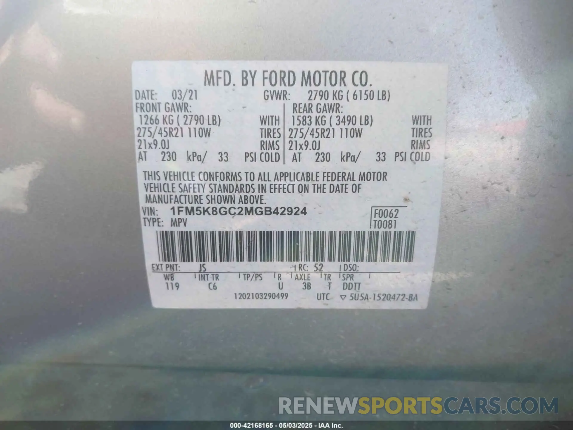 9 Фотография поврежденного автомобиля 1FM5K8GC2MGB42924 FORD EXPLORER 2021
