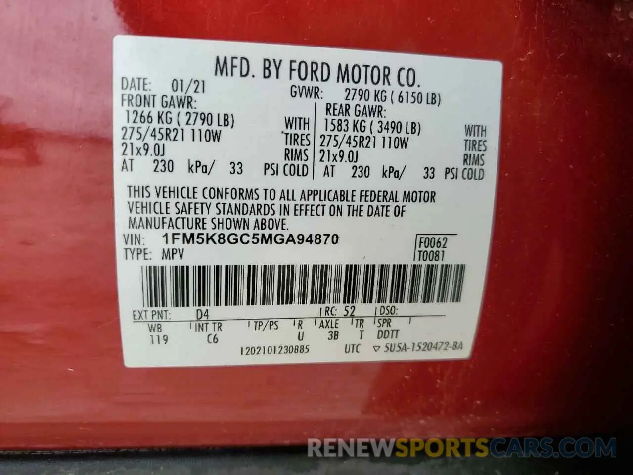 13 Фотография поврежденного автомобиля 1FM5K8GC5MGA94870 FORD EXPLORER 2021