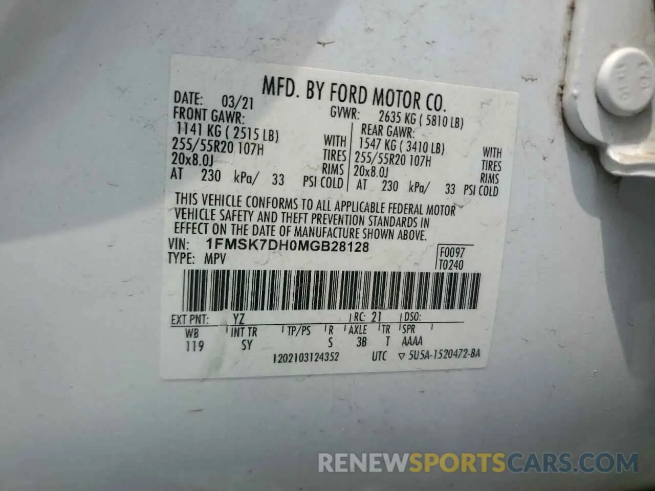 14 Photograph of a damaged car 1FMSK7DH0MGB28128 FORD EXPLORER 2021