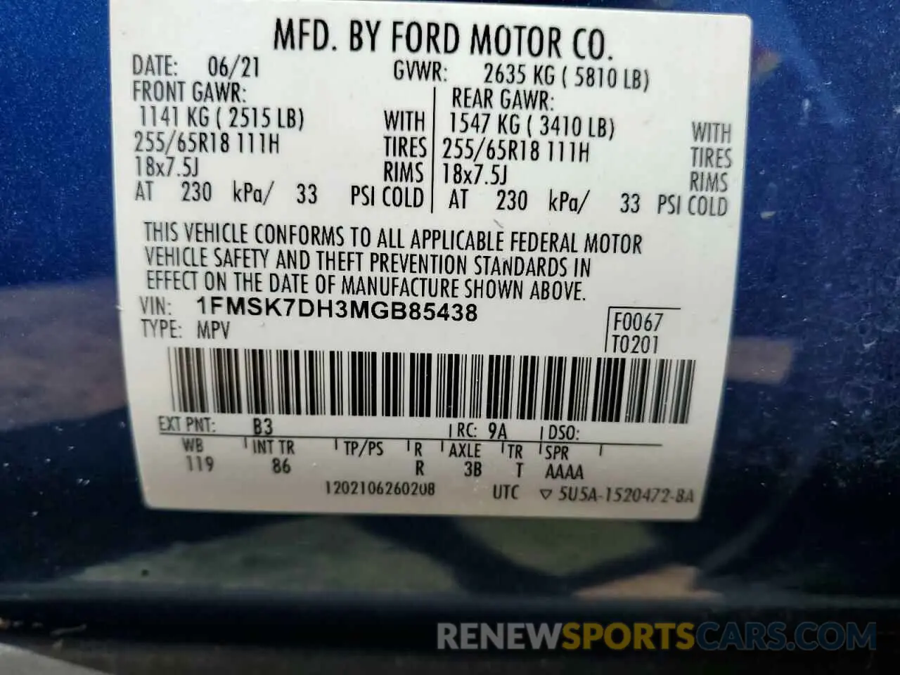 13 Photograph of a damaged car 1FMSK7DH3MGB85438 FORD EXPLORER 2021