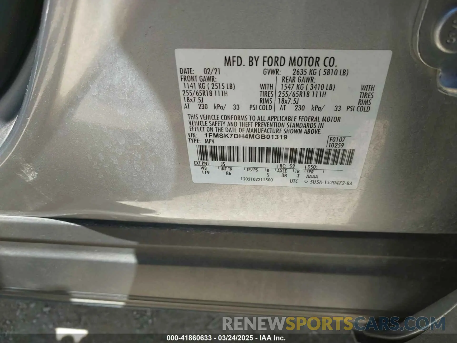 9 Photograph of a damaged car 1FMSK7DH4MGB01319 FORD EXPLORER 2021