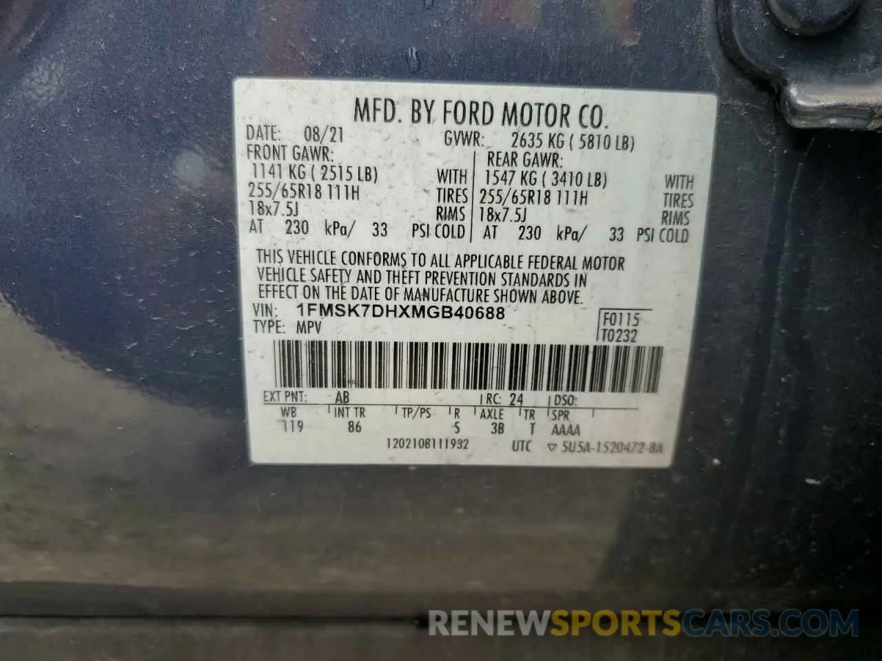 14 Photograph of a damaged car 1FMSK7DHXMGB40688 FORD EXPLORER 2021