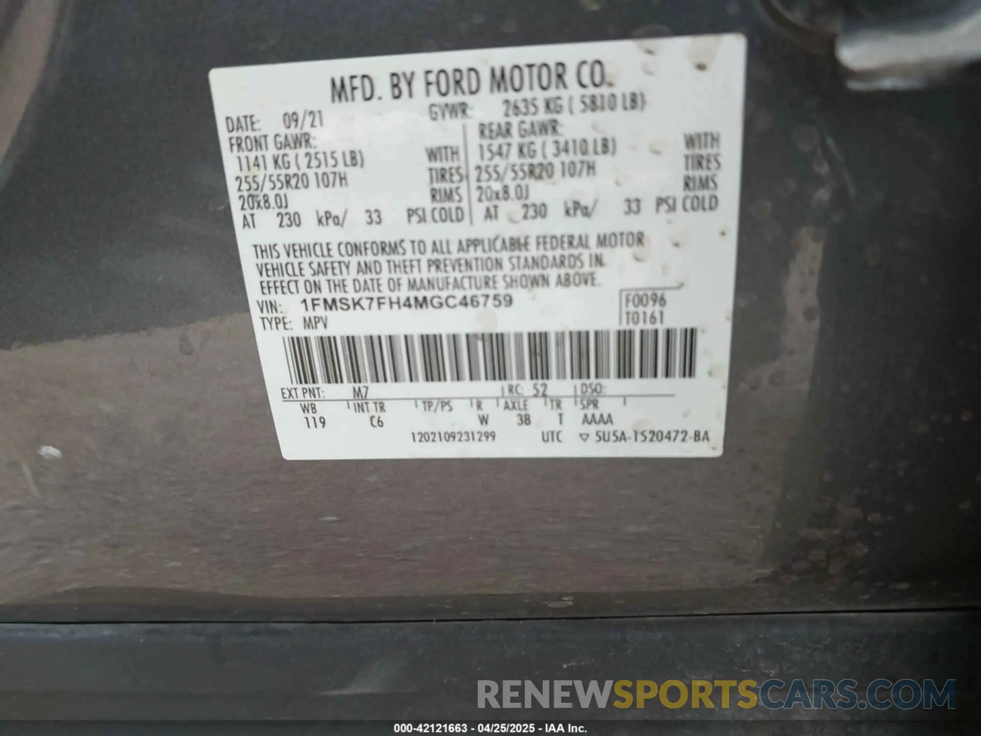 9 Photograph of a damaged car 1FMSK7FH4MGC46759 FORD EXPLORER 2021