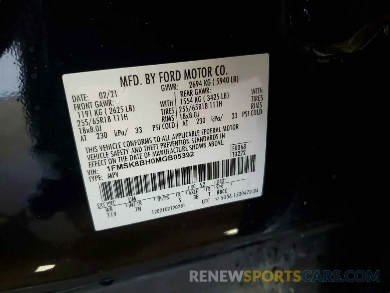13 Photograph of a damaged car 1FMSK8BH0MGB05392 FORD EXPLORER 2021