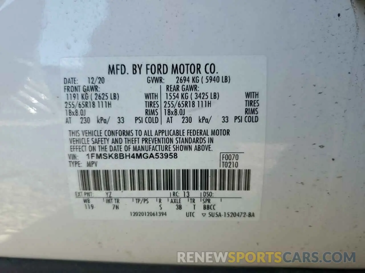 13 Фотография поврежденного автомобиля 1FMSK8BH4MGA53958 FORD EXPLORER 2021