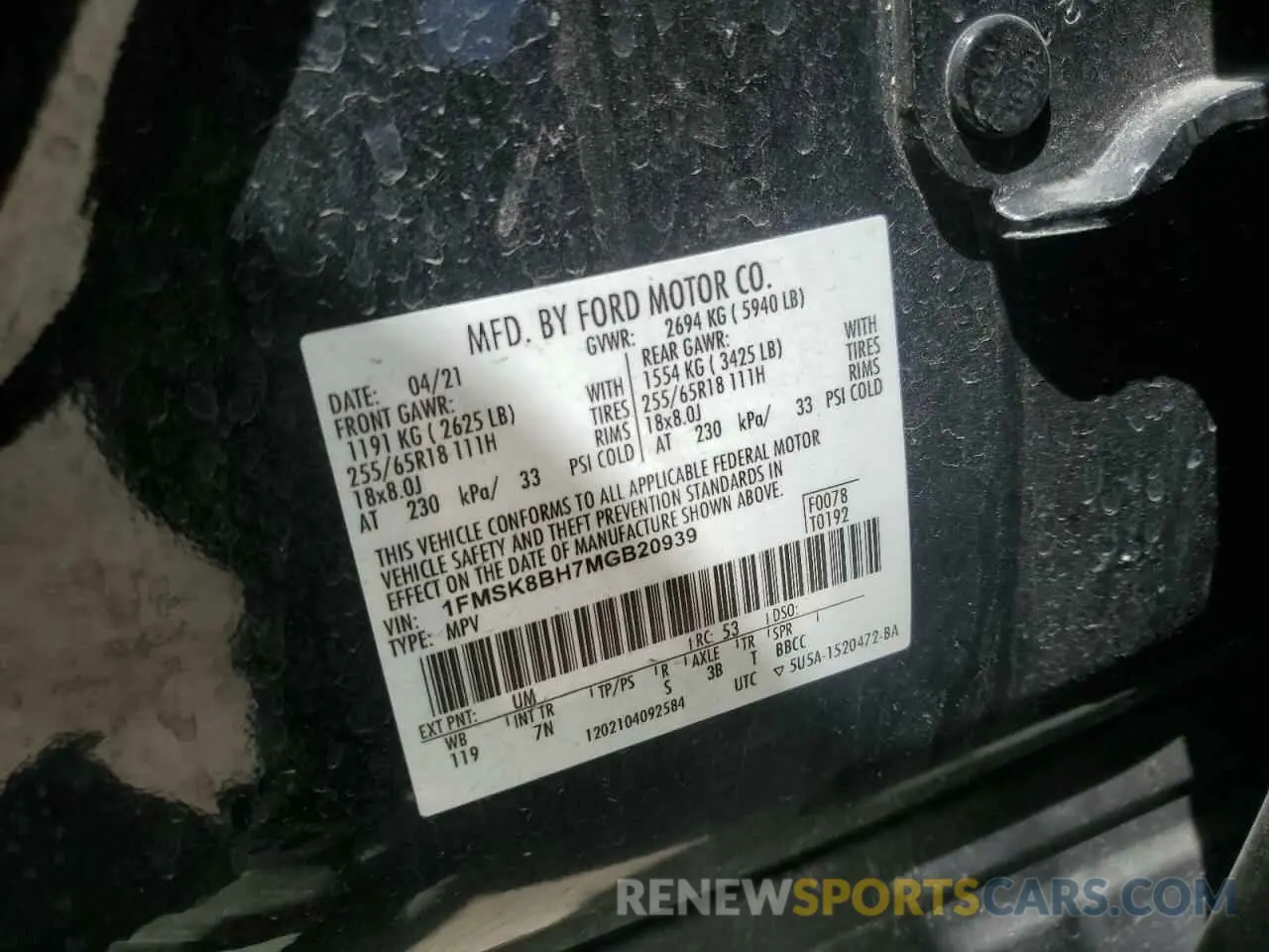 13 Photograph of a damaged car 1FMSK8BH7MGB20939 FORD EXPLORER 2021