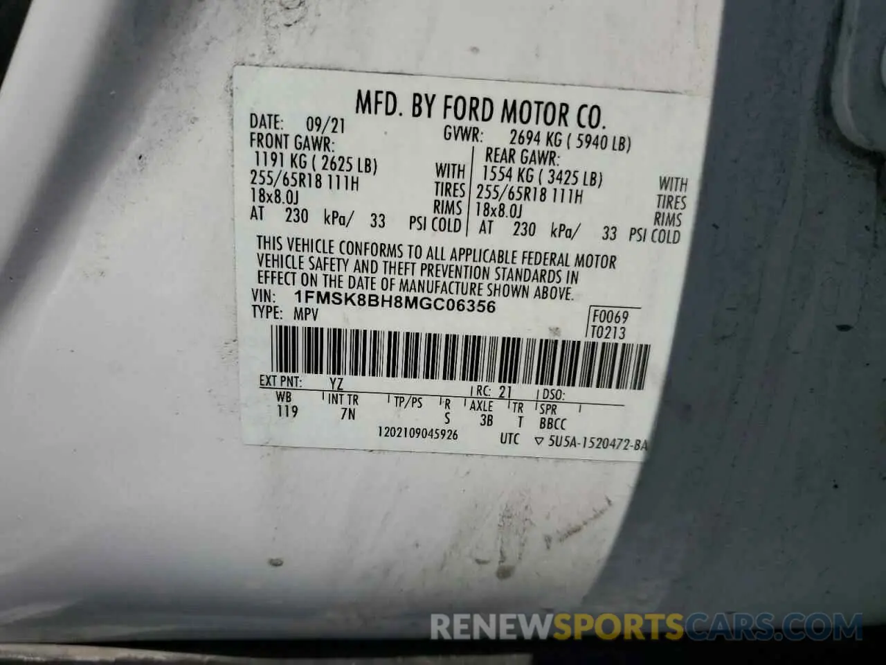 14 Photograph of a damaged car 1FMSK8BH8MGC06356 FORD EXPLORER 2021