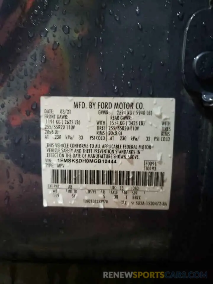 14 Photograph of a damaged car 1FMSK8DH0MGB10444 FORD EXPLORER 2021