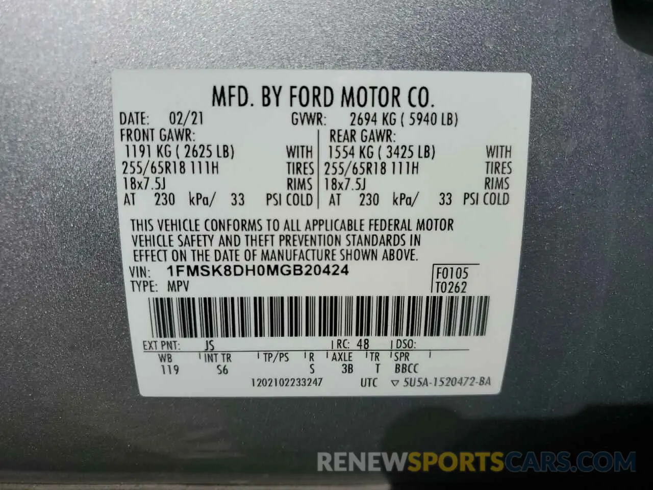 13 Photograph of a damaged car 1FMSK8DH0MGB20424 FORD EXPLORER 2021