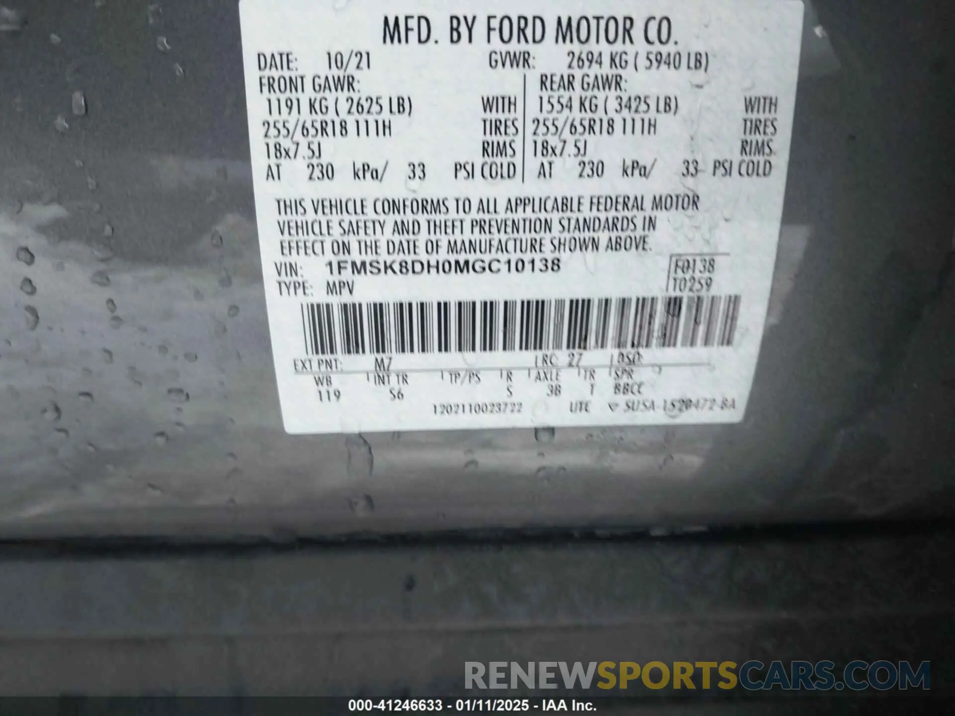 9 Photograph of a damaged car 1FMSK8DH0MGC10138 FORD EXPLORER 2021