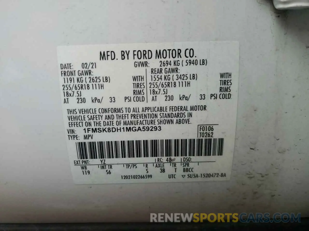 13 Photograph of a damaged car 1FMSK8DH1MGA59293 FORD EXPLORER 2021