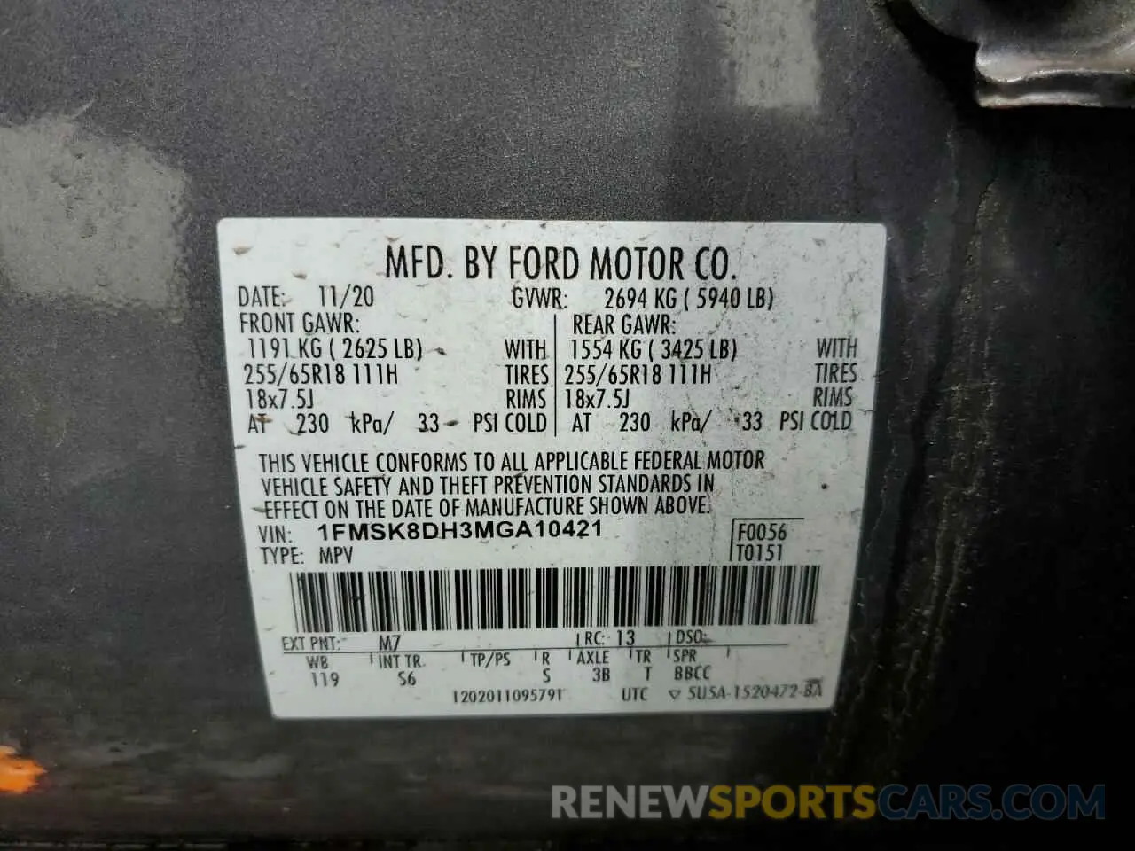 13 Photograph of a damaged car 1FMSK8DH3MGA10421 FORD EXPLORER 2021