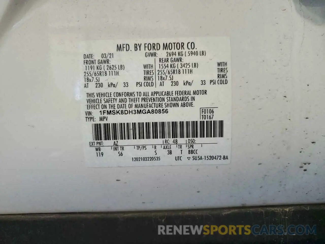 13 Photograph of a damaged car 1FMSK8DH3MGA80856 FORD EXPLORER 2021