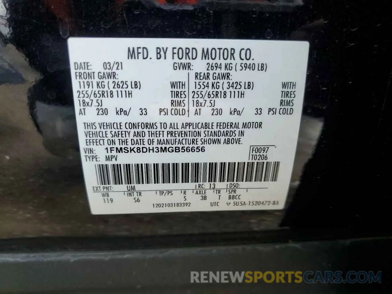 13 Photograph of a damaged car 1FMSK8DH3MGB56656 FORD EXPLORER 2021