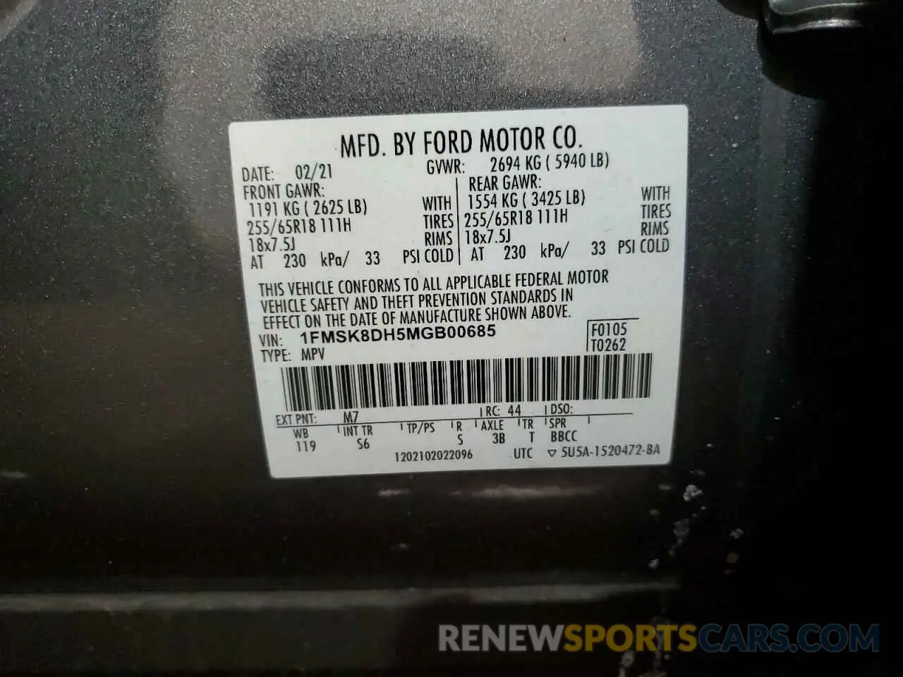 14 Фотография поврежденного автомобиля 1FMSK8DH5MGB00685 FORD EXPLORER 2021