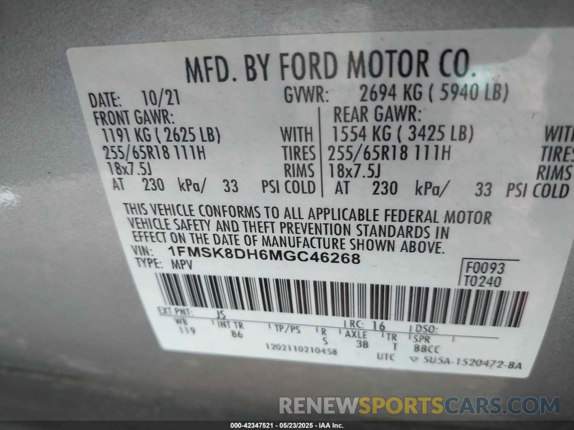 9 Photograph of a damaged car 1FMSK8DH6MGC46268 FORD EXPLORER 2021