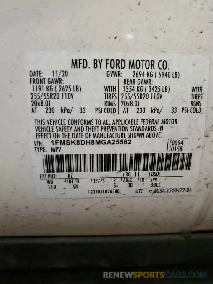 13 Photograph of a damaged car 1FMSK8DH8MGA25562 FORD EXPLORER 2021