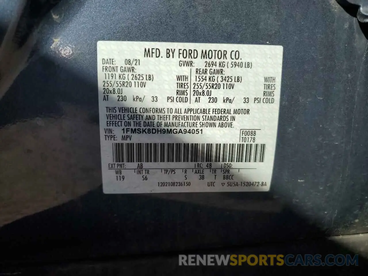 13 Фотография поврежденного автомобиля 1FMSK8DH9MGA94051 FORD EXPLORER 2021