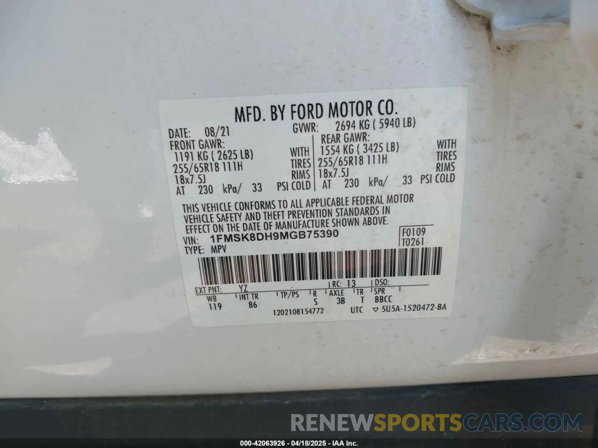 9 Фотография поврежденного автомобиля 1FMSK8DH9MGB75390 FORD EXPLORER 2021