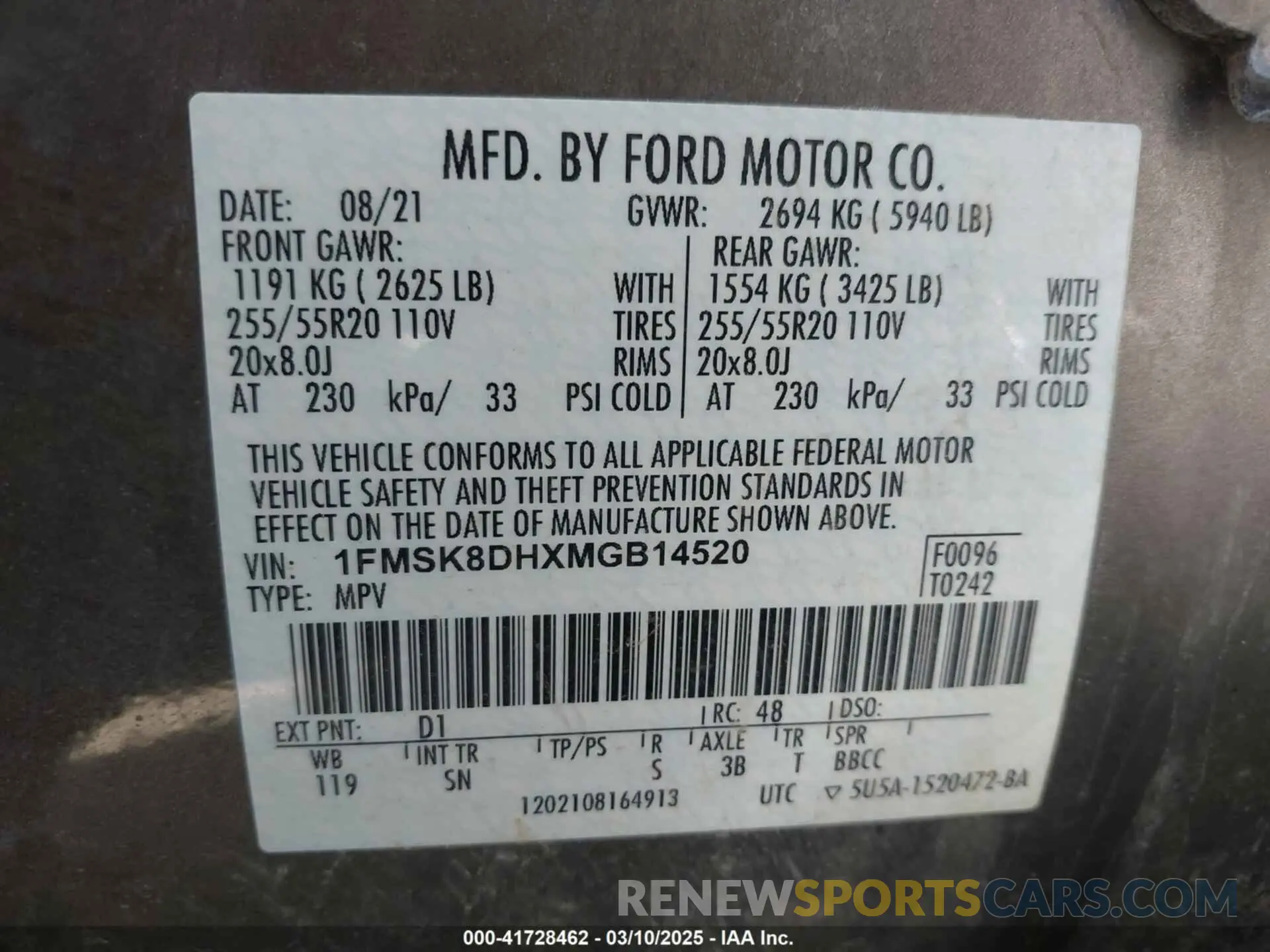 9 Photograph of a damaged car 1FMSK8DHXMGB14520 FORD EXPLORER 2021
