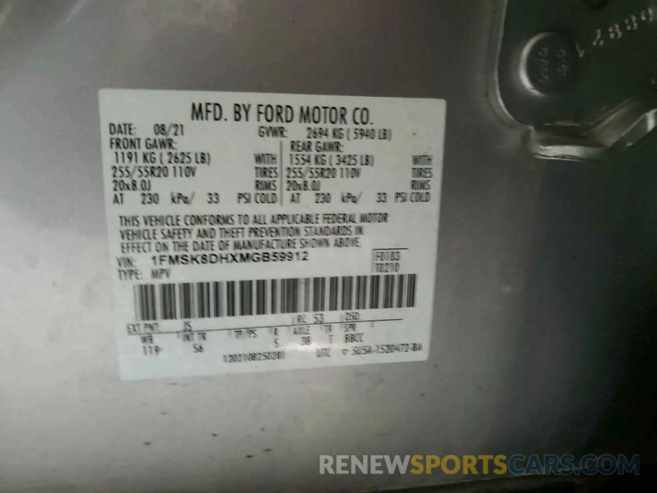13 Photograph of a damaged car 1FMSK8DHXMGB59912 FORD EXPLORER 2021