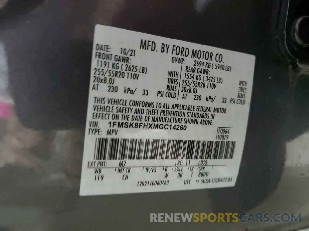 13 Photograph of a damaged car 1FMSK8FHXMGC14260 FORD EXPLORER 2021
