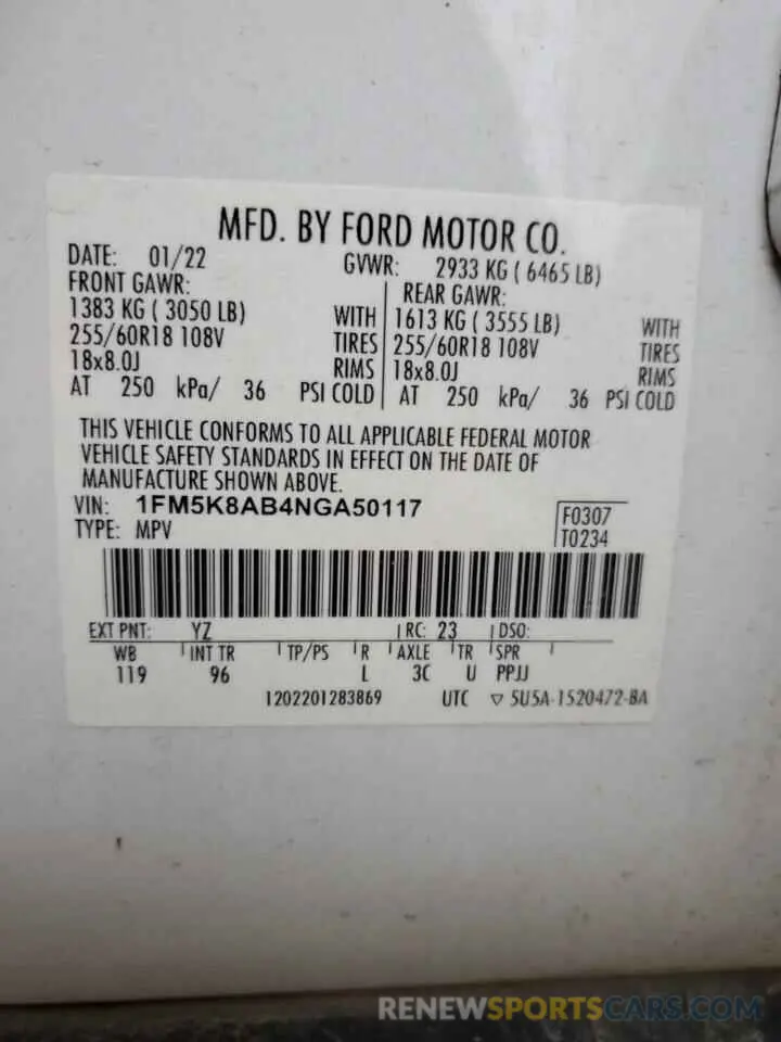13 Фотография поврежденного автомобиля 1FM5K8AB4NGA50117 FORD EXPLORER 2022