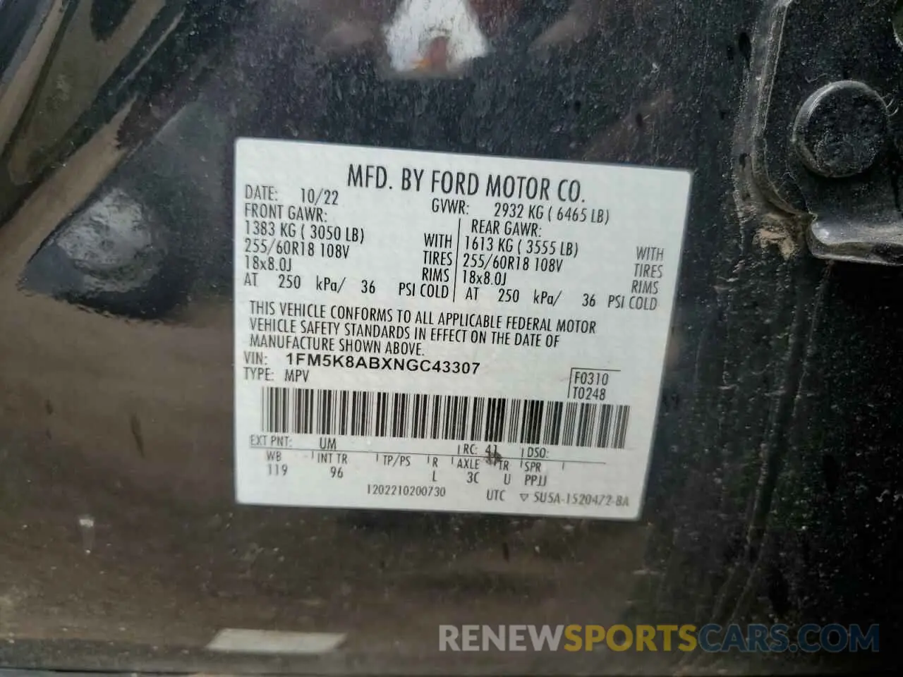12 Photograph of a damaged car 1FM5K8ABXNGC43307 FORD EXPLORER 2022