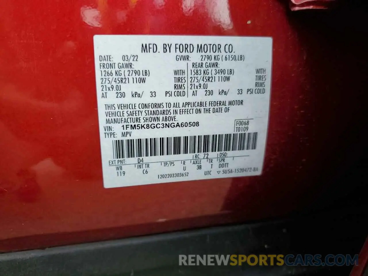13 Photograph of a damaged car 1FM5K8GC3NGA60508 FORD EXPLORER 2022