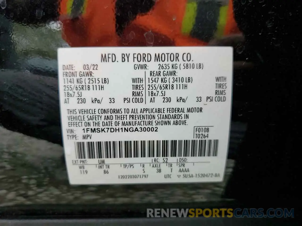 13 Photograph of a damaged car 1FMSK7DH1NGA30002 FORD EXPLORER 2022
