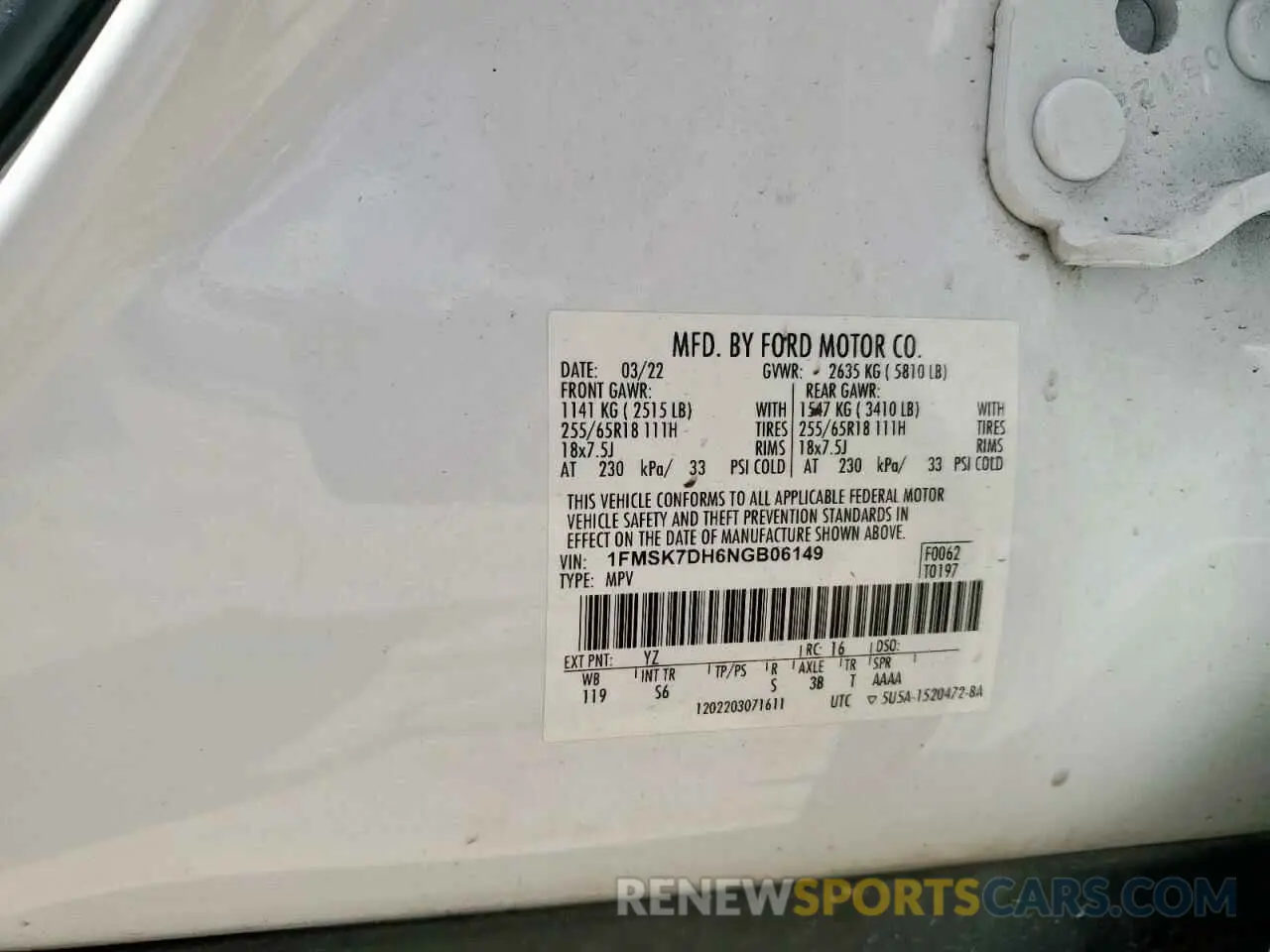 13 Photograph of a damaged car 1FMSK7DH6NGB06149 FORD EXPLORER 2022