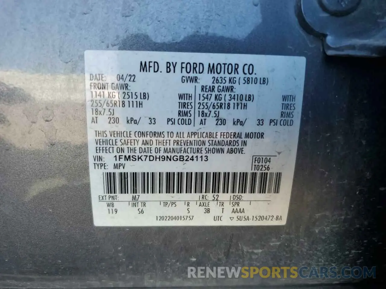 14 Photograph of a damaged car 1FMSK7DH9NGB24113 FORD EXPLORER 2022