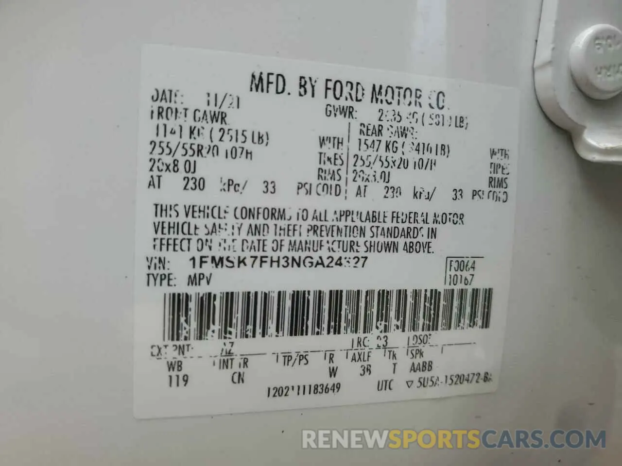 14 Фотография поврежденного автомобиля 1FMSK7FH3NGA24327 FORD EXPLORER 2022