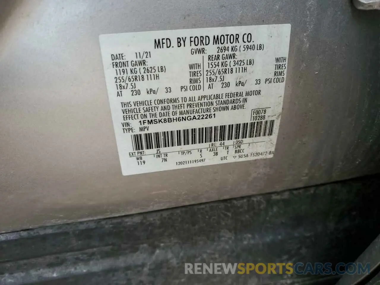 15 Photograph of a damaged car 1FMSK8BH6NGA22261 FORD EXPLORER 2022