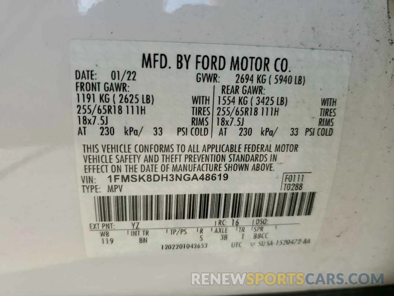 13 Photograph of a damaged car 1FMSK8DH3NGA48619 FORD EXPLORER 2022