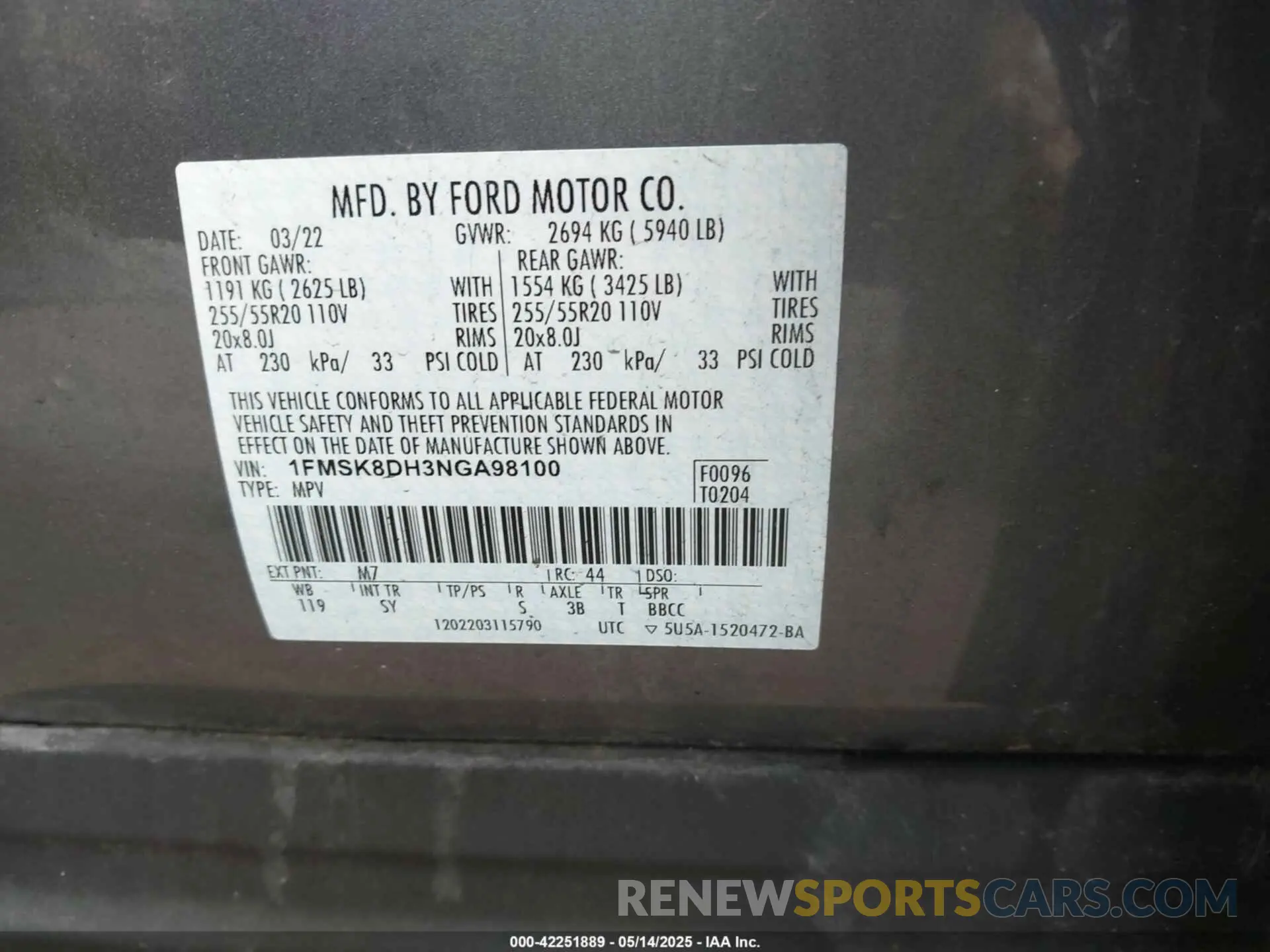 9 Photograph of a damaged car 1FMSK8DH3NGA98100 FORD EXPLORER 2022
